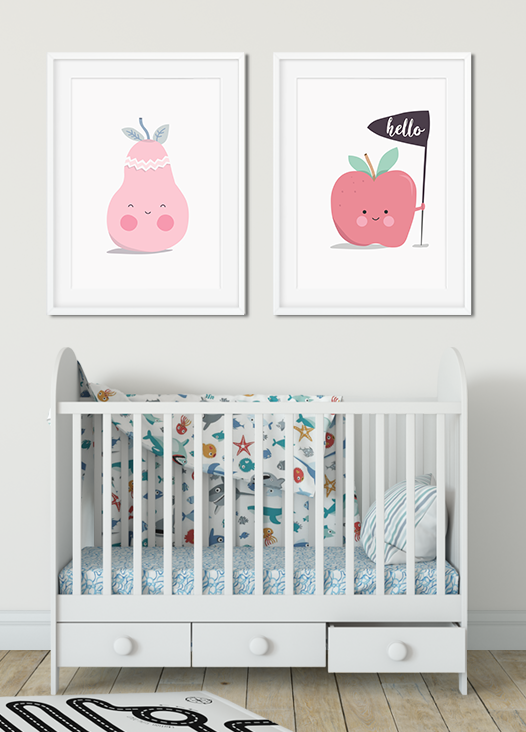 Kinderzimmer Bilder Birne und Apfel