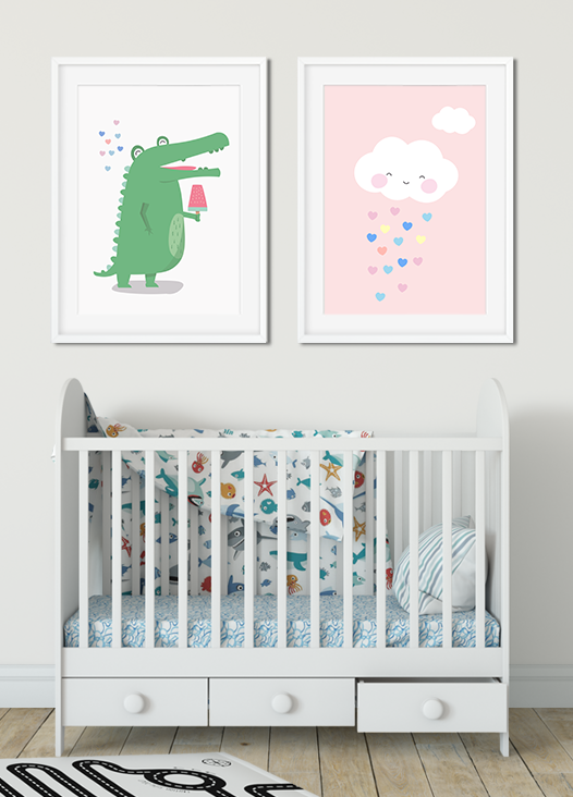 Kinderzimmer Bilder Krokodil und Wolke rosa