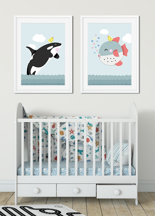 Kinderzimmer Bilder Orca und Fisch