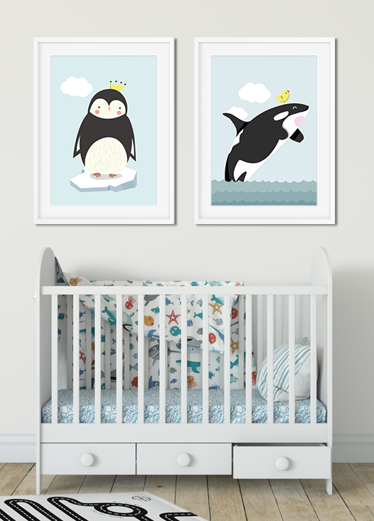 Kinderzimmer Bilder Pinguin und Orca