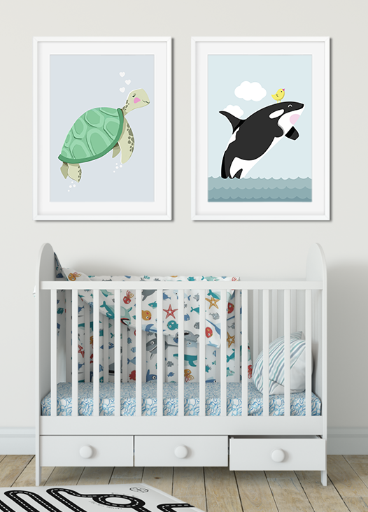 Kinderzimmer Bilder Schildkröte und Orca