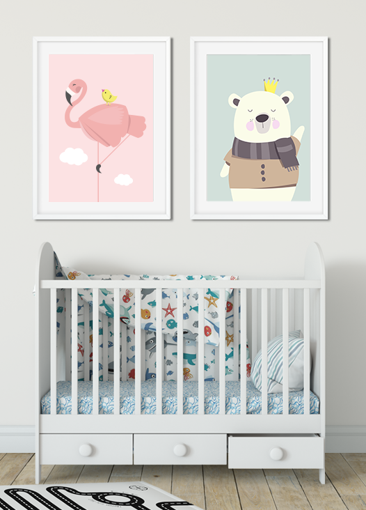 Kinderzimmer Bilder Flamingo und Eisbär