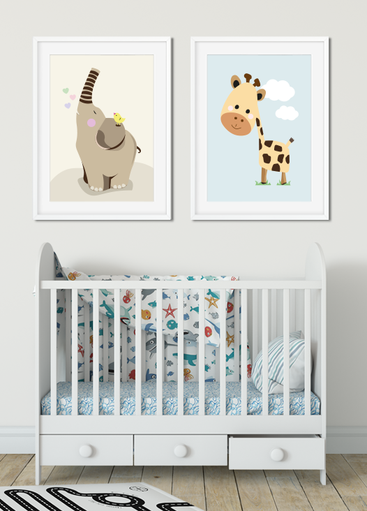 Kinderzimmer Bilder Elefant und Giraffe