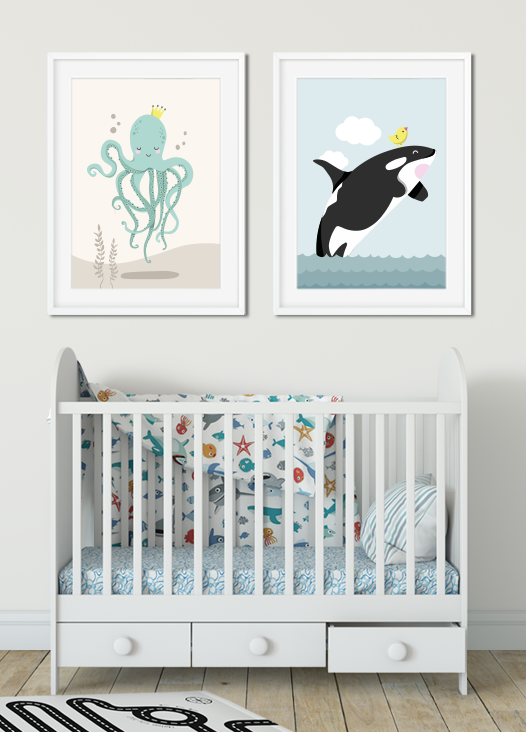Kinderzimmer Bilder Octopus und Orca