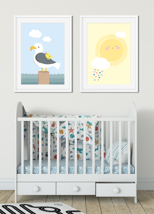 Kinderzimmer Bilder Möwe und Sonne