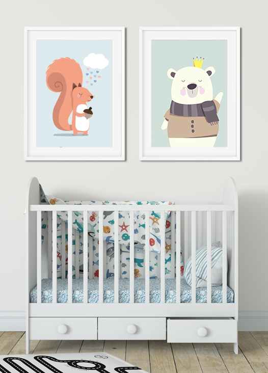 Kinderzimmer Bilder Eichhörnchen und Eisbär
