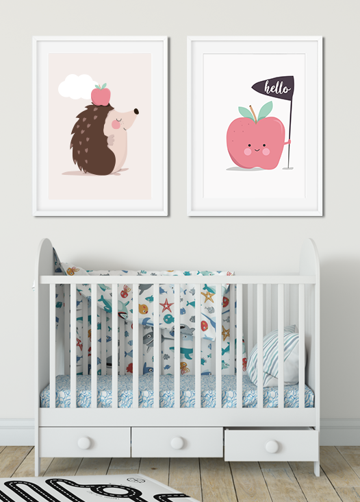 Kinderzimmer Bilder Igel und Apfel