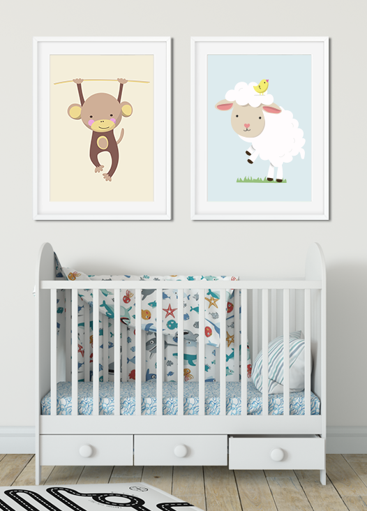 Kinderzimmer Bilder Affe und Schaf