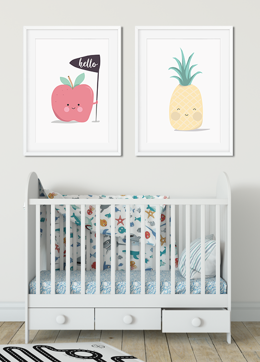 Kinderzimmer Bilder Apfel und Ananas