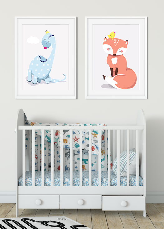 Kinderzimmer Bilder Dino und Fuchs