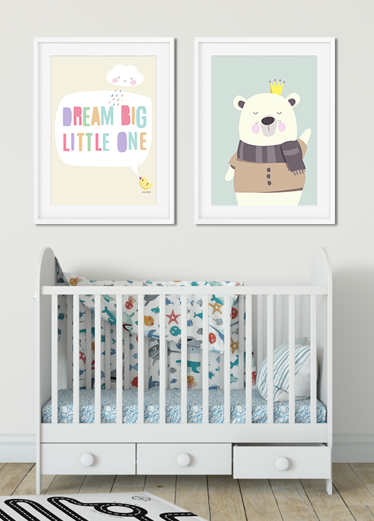 Kinderzimmer Bilder Dream Big und Eisbär