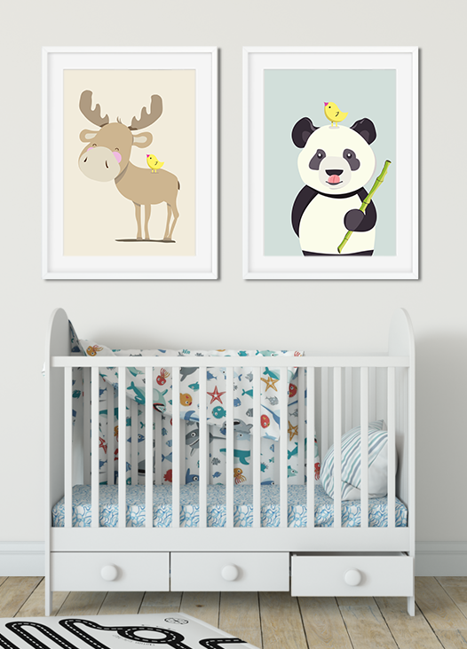 Kinderzimmer Bilder Elch und Pandabär