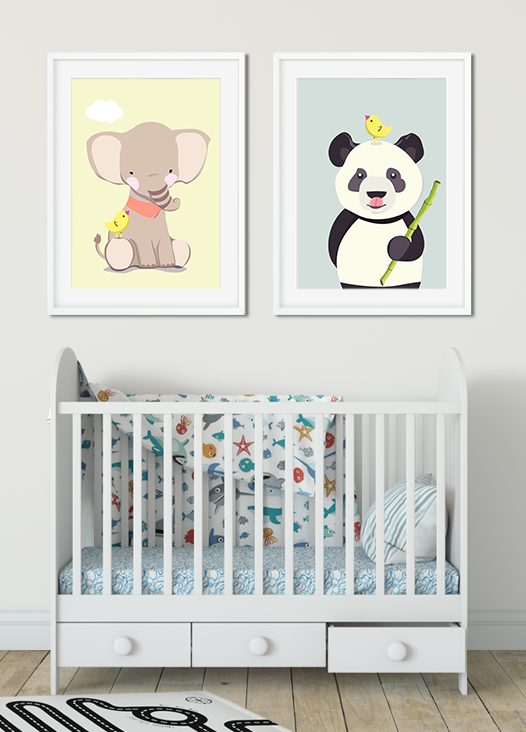 Kinderzimmer Bilder Elefant und Pandabär