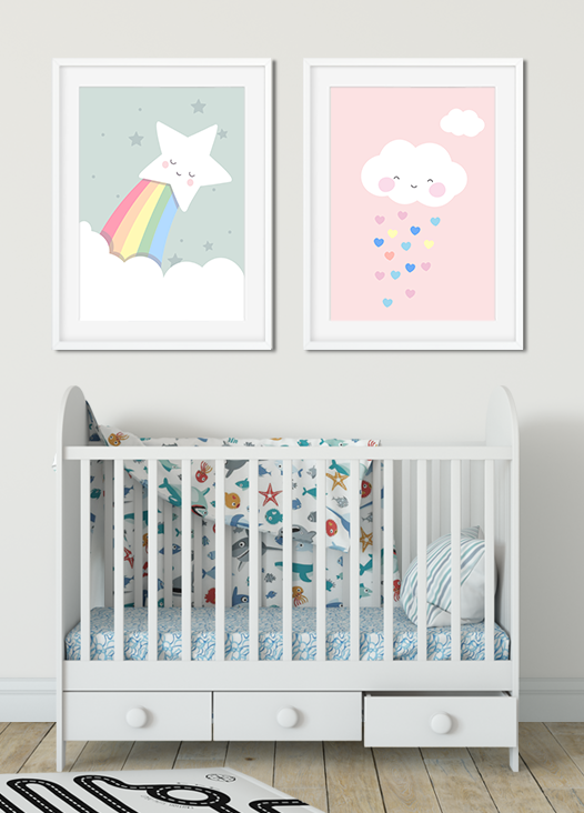 Kinderzimmer Bilder Sternschnuppe und rosa Wolke
