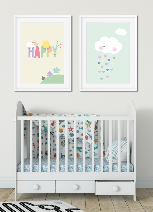 Kinderzimmer Bilder Happy und Wolke mint