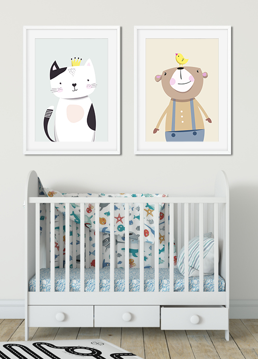 Kinderzimmer Bilder Katze und Braunbär
