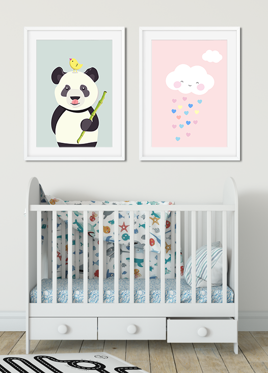 Kinderzimmer Bilder Pandabär und rosa Wolke