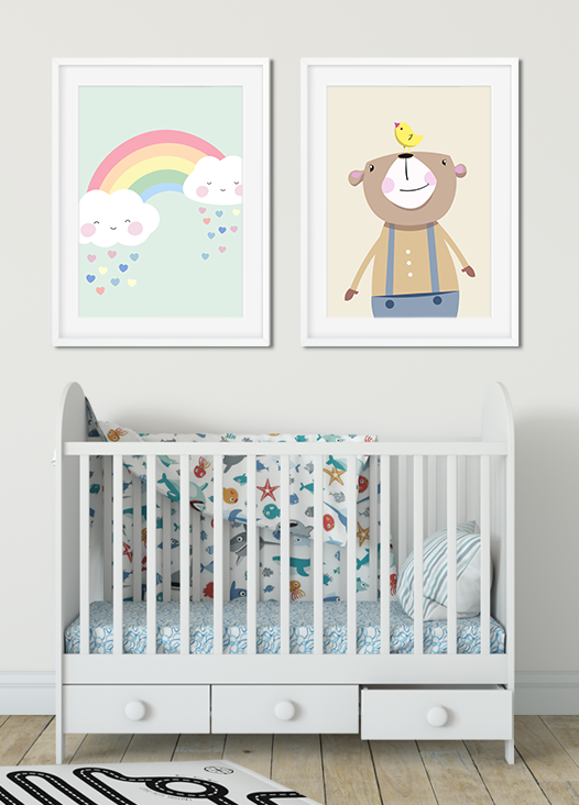 Kinderzimmer Bilder Regenbogen und Braunbär