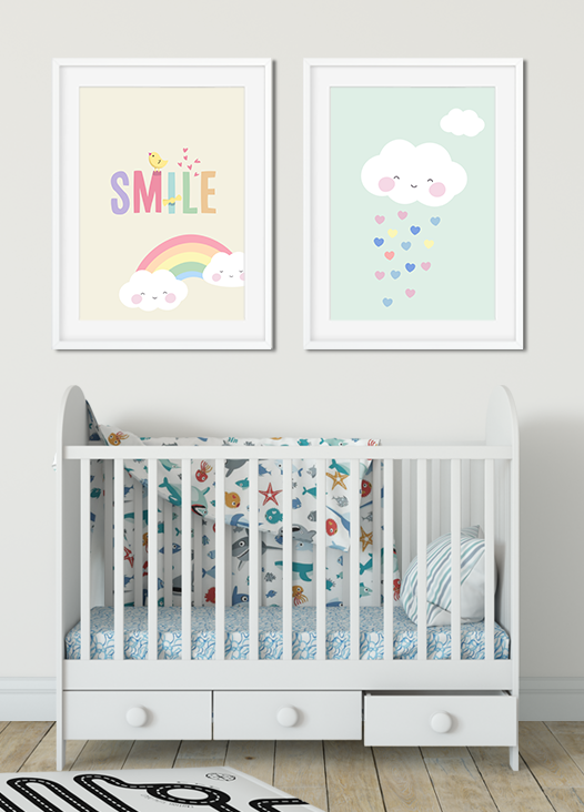 Kinderzimmer Bilder Smile und Wolke in mint
