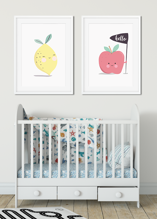 Kinderzimmer Bilder Zitrone und Apfel